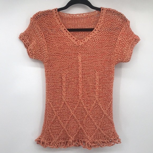 Vintage Y2K Crochet Woven Cut Out Hand Knit Lightweight Short Sleeve Sweater - Picture 4 of 13